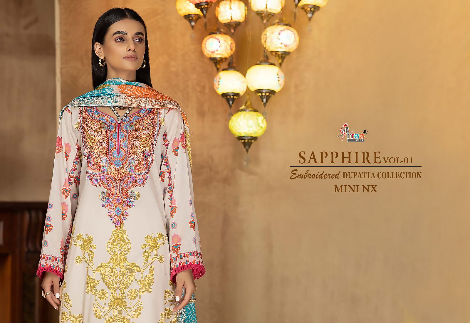 shree fabs shapphire embroidered dupatta collection vol 1 mini nx cotton decent look salwar suit  catalog