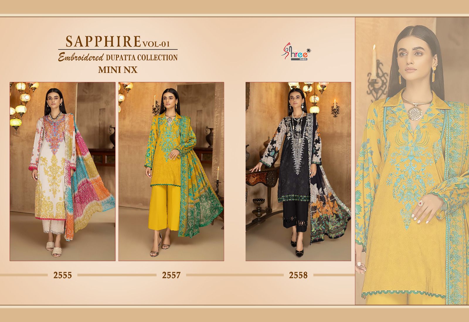 shree fabs shapphire embroidered dupatta collection vol 1 mini nx cotton decent look salwar suit  catalog