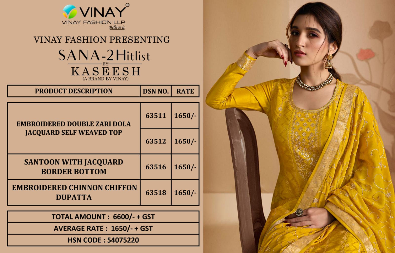 vinay fashion kaseesh sana 2 hitlist dola jaquard gorgeous look gawon catalog