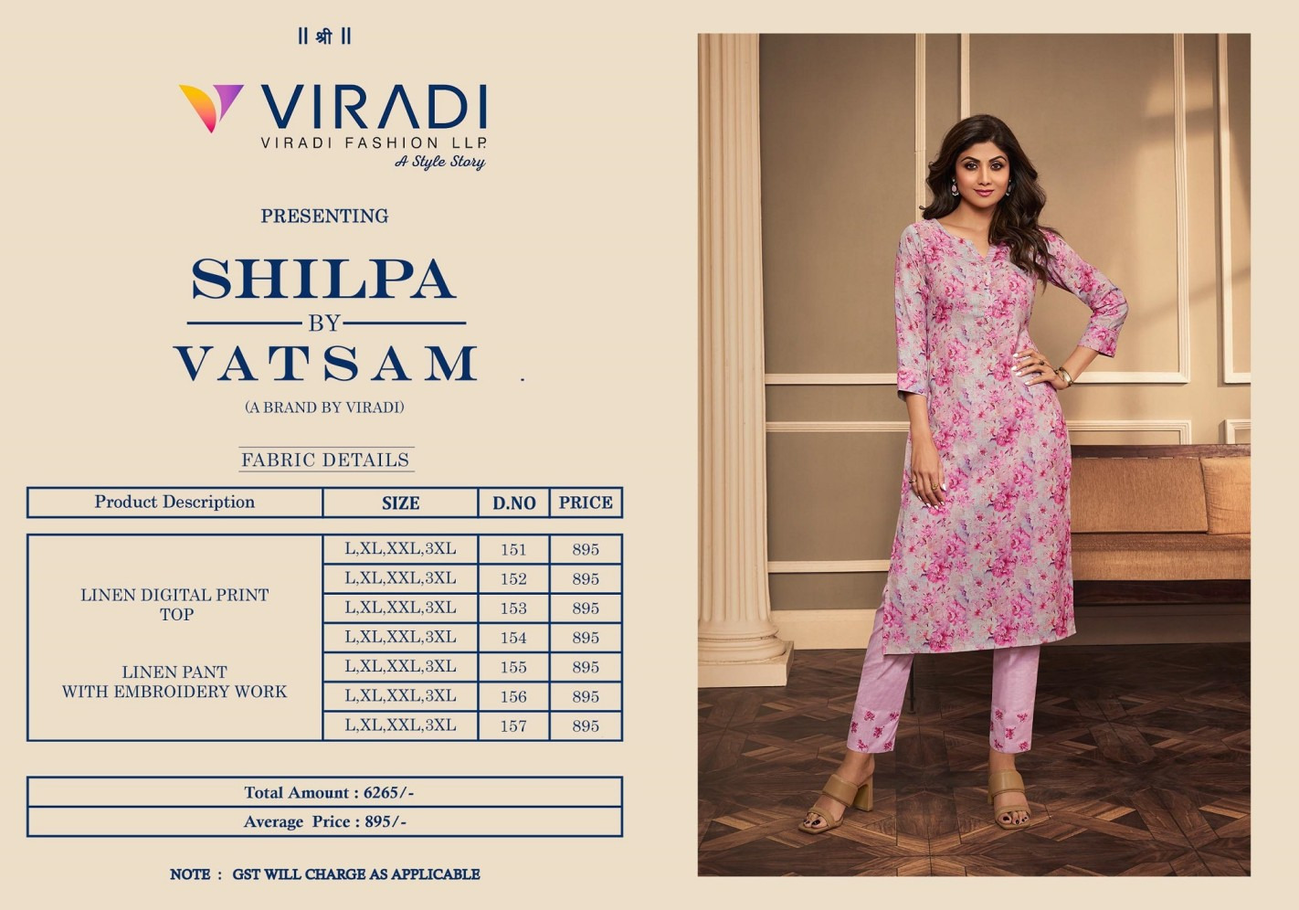 vinay fashion vatsam shilpa linen gorgeous look top bottom with dupatta catalog