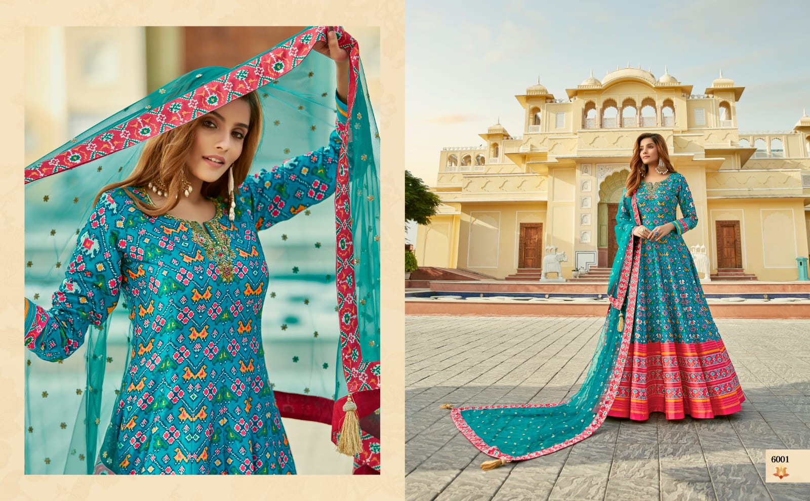 virasat padmasundari patola print gorgeous look gown with dupatta catalog