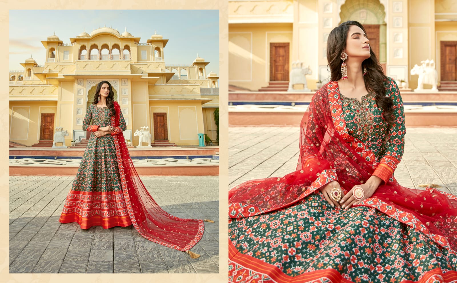 virasat padmasundari patola print gorgeous look gown with dupatta catalog