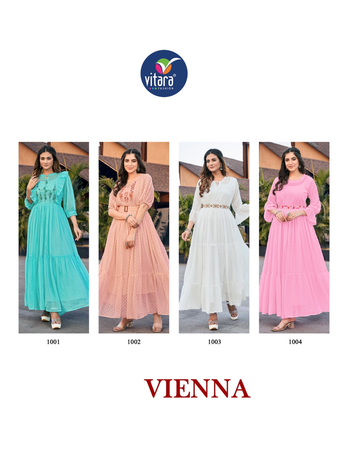 vitara fashion vienna chiffon marbel butti fabric gorgeous look kurti catalog