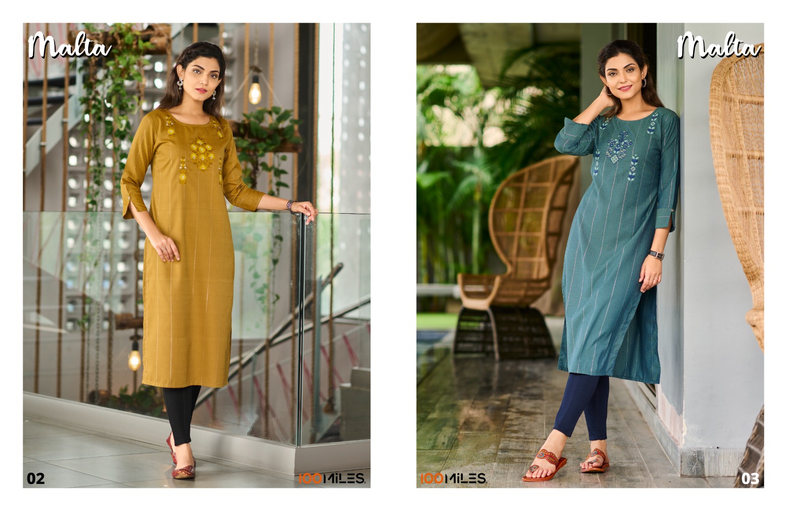 100 Miles malta cotton regal look kurti catalog