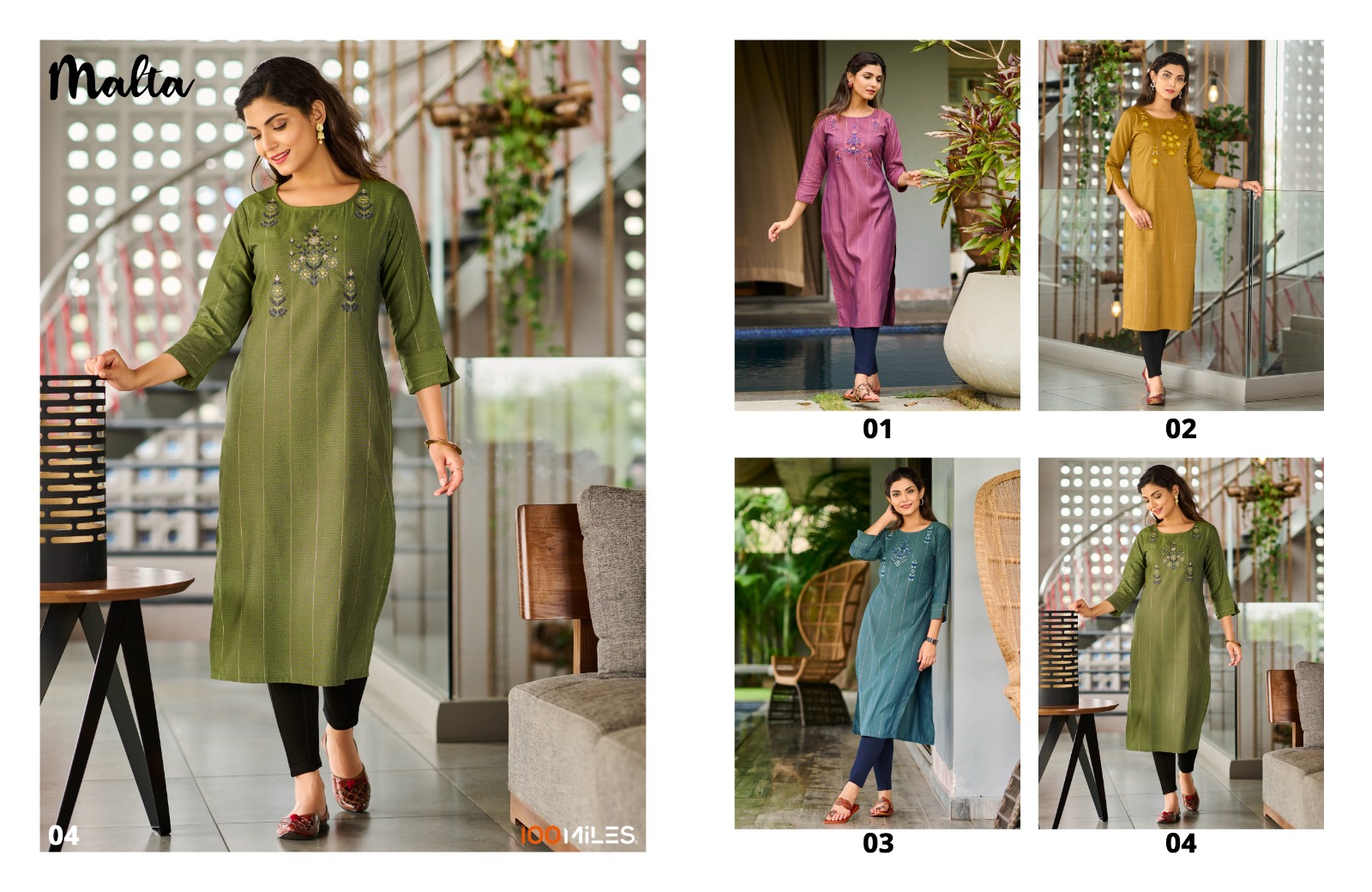 100 Miles malta cotton regal look kurti catalog