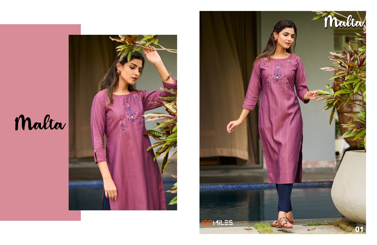 100 Miles malta cotton regal look kurti catalog