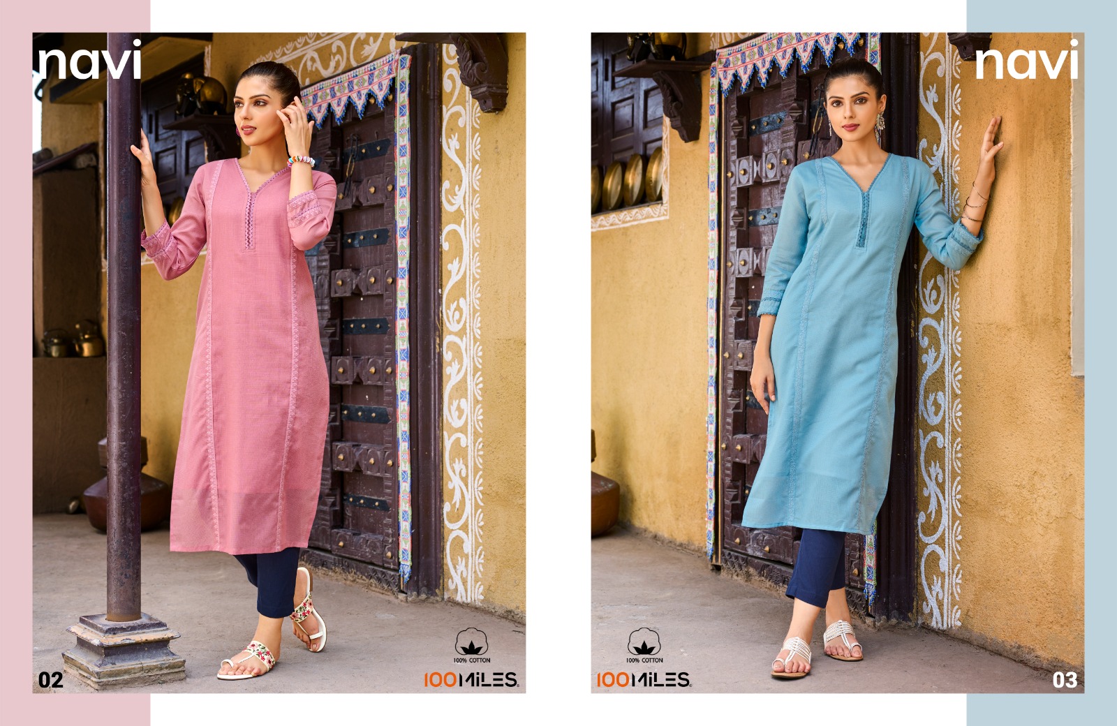 100 Miles navi cotton regal look kurti catalog