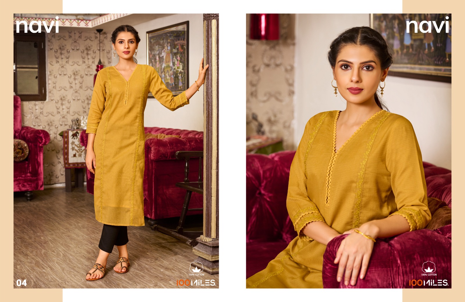 100 Miles navi cotton regal look kurti catalog