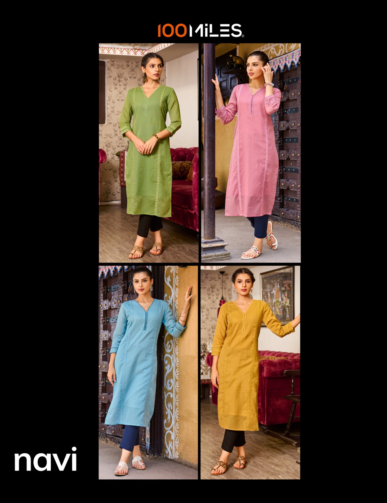 100 Miles navi cotton regal look kurti catalog