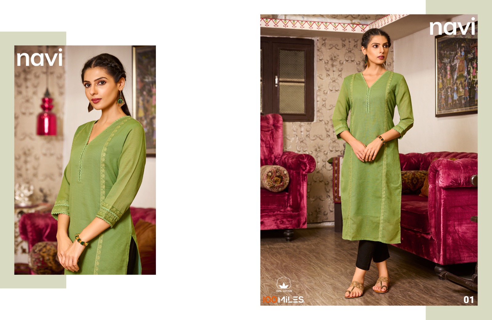 100 Miles navi cotton regal look kurti catalog