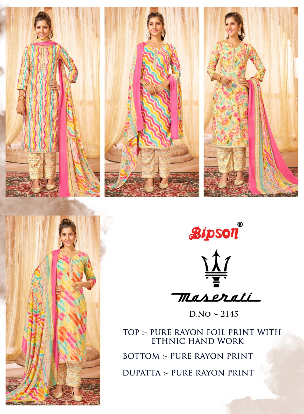 bipson maserati 2145 rayon ecxlusive print salwar suit catalog