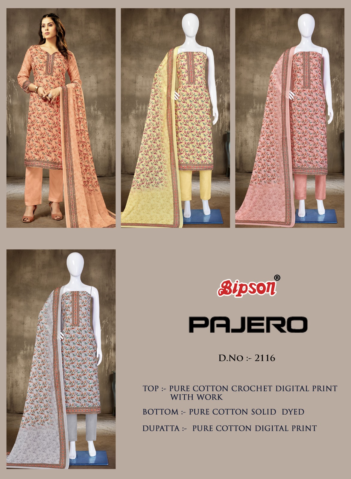 bipson pajero 2116 cotton exclusive look salwar suit catalog