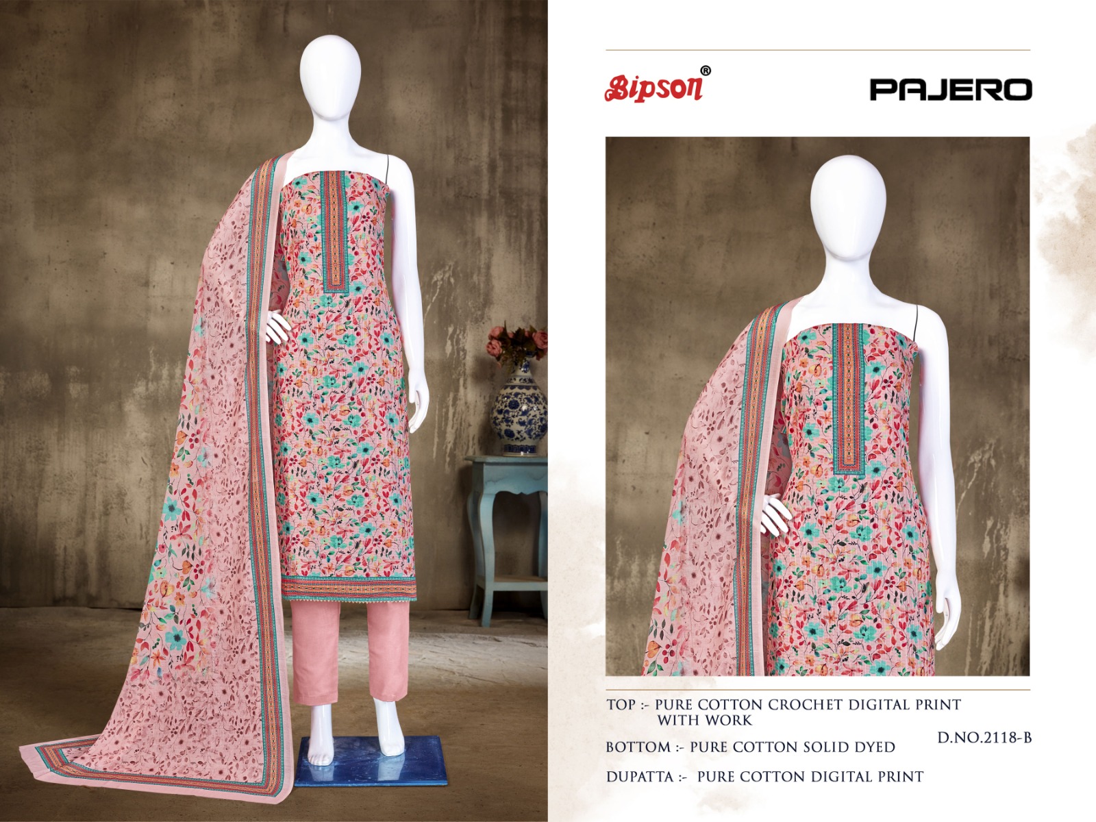 bipson pajero 2118 cotton regal look salwar suit catalog