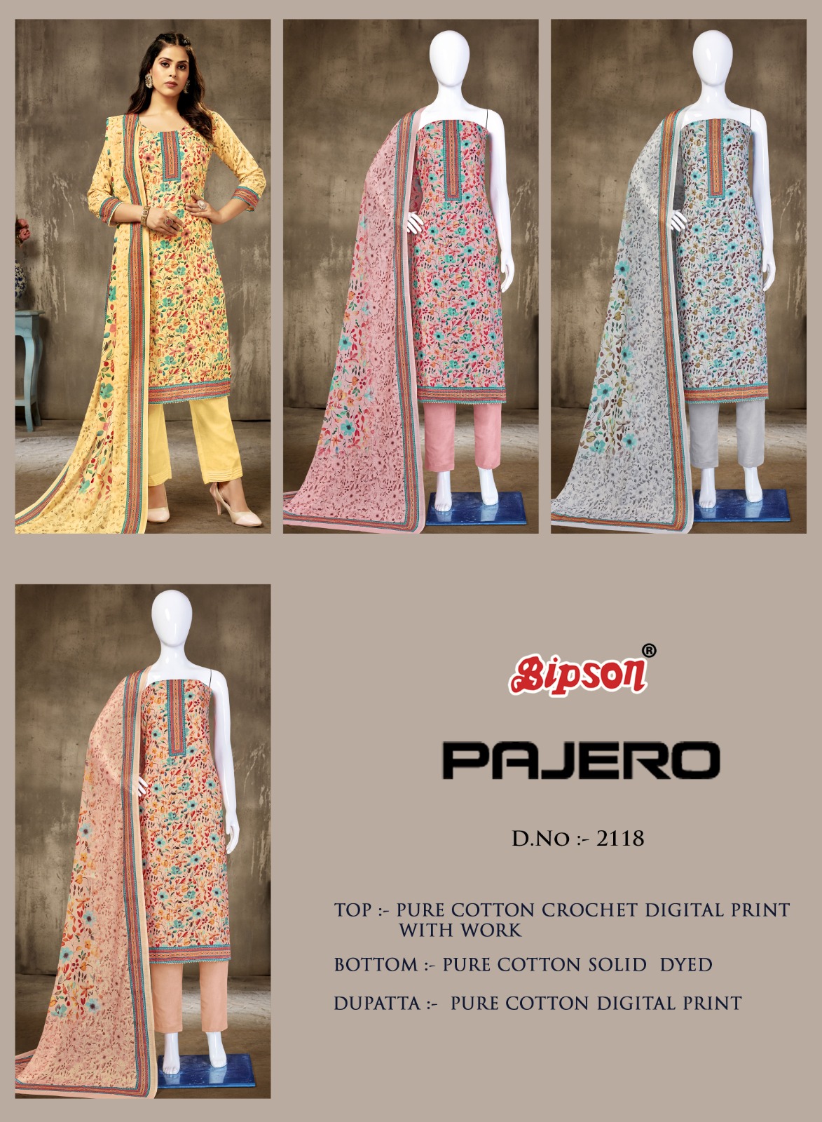 bipson pajero 2118 cotton regal look salwar suit catalog