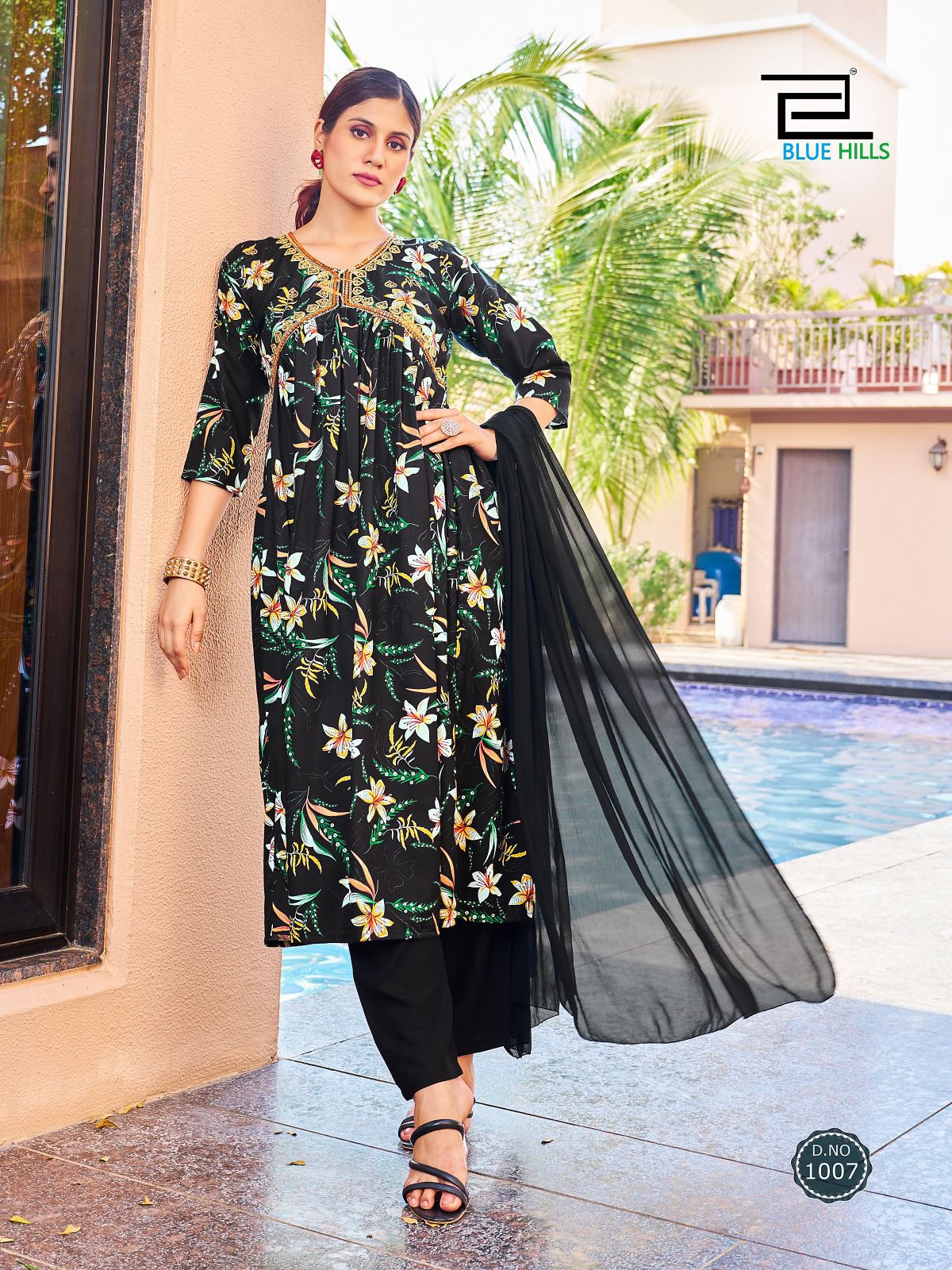 blue hills dolphin rayon decent look top bottom with dupatta  catalog