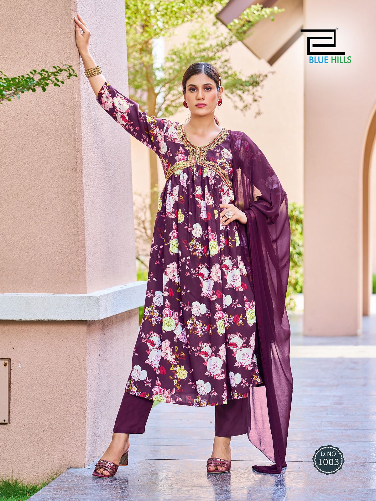 blue hills dolphin rayon decent look top bottom with dupatta  catalog