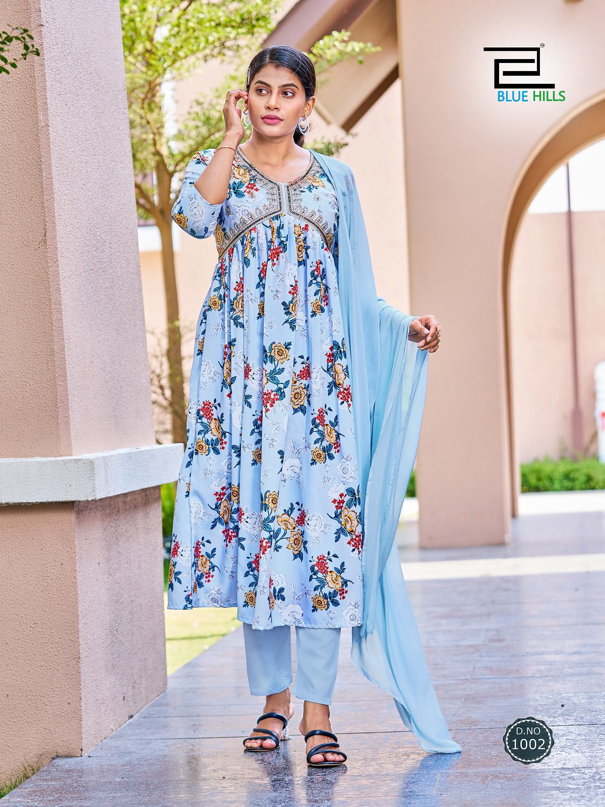 blue hills dolphin rayon decent look top bottom with dupatta  catalog