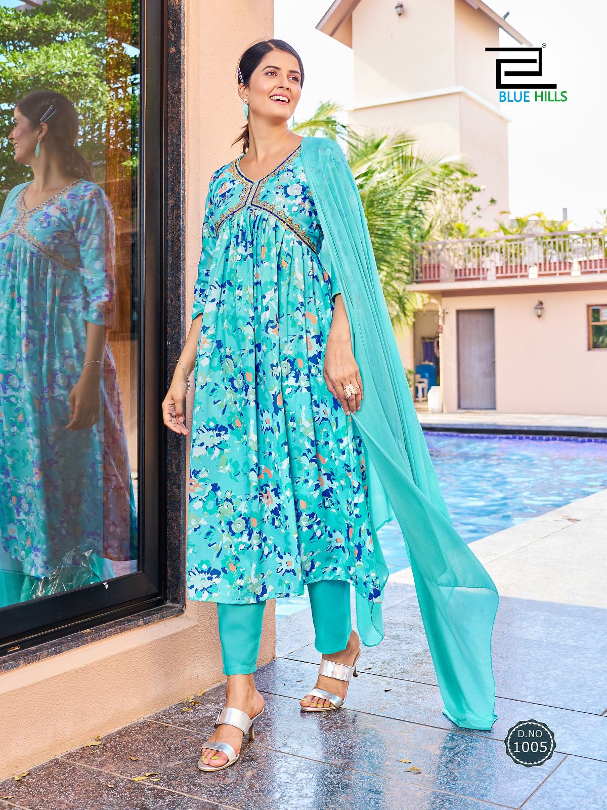 blue hills dolphin rayon decent look top bottom with dupatta  catalog