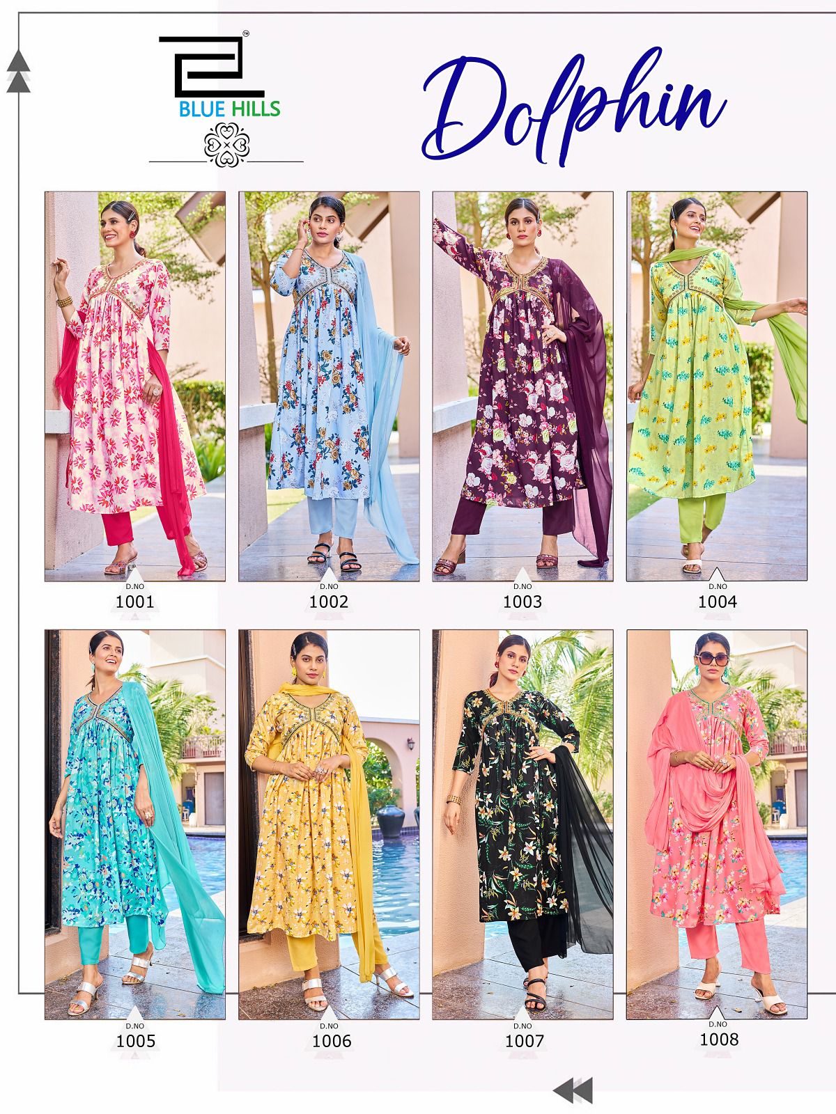 blue hills dolphin rayon decent look top bottom with dupatta  catalog