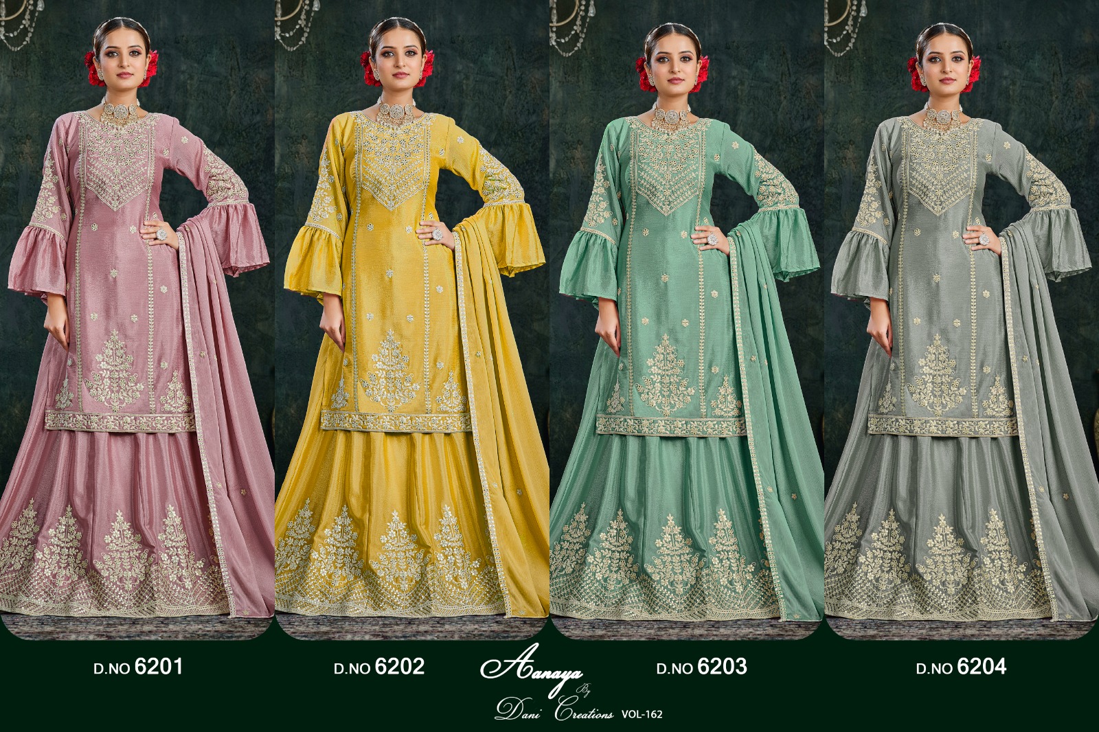 dani aanay vol 162 6200 series chinnon grace ful look salwar suit catalog