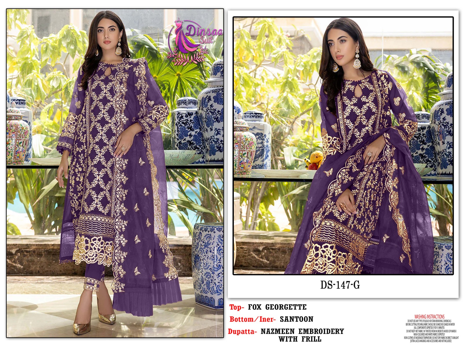 dinsaa suit dinsaa suit d no 147  e f g h georgette regal look salwar suit catalog