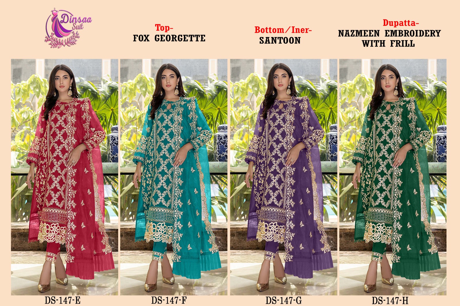 dinsaa suit dinsaa suit d no 147  e f g h georgette regal look salwar suit catalog