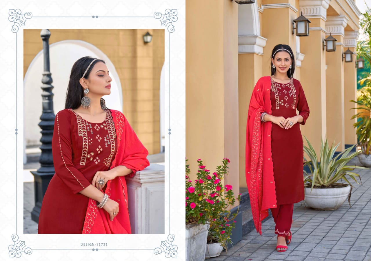 kalaroop by kajree nirupa deluxe regal look top bottom with dupatta catalog