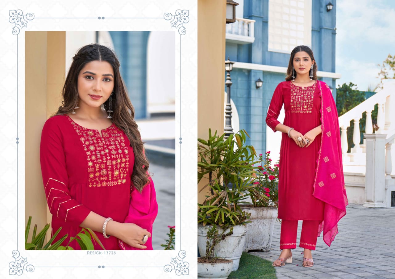 kalaroop by kajree nirupa deluxe regal look top bottom with dupatta catalog