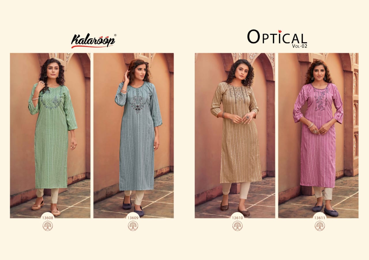 kalaroop by kajree optical vol 2 rayon regal look kurti catalog