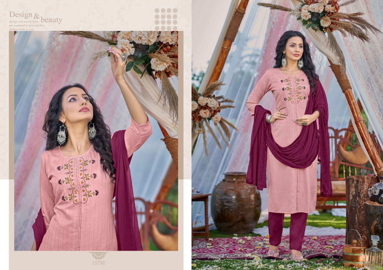 kivi kajree lovely rayon innovative style top pant with dupatta catalog