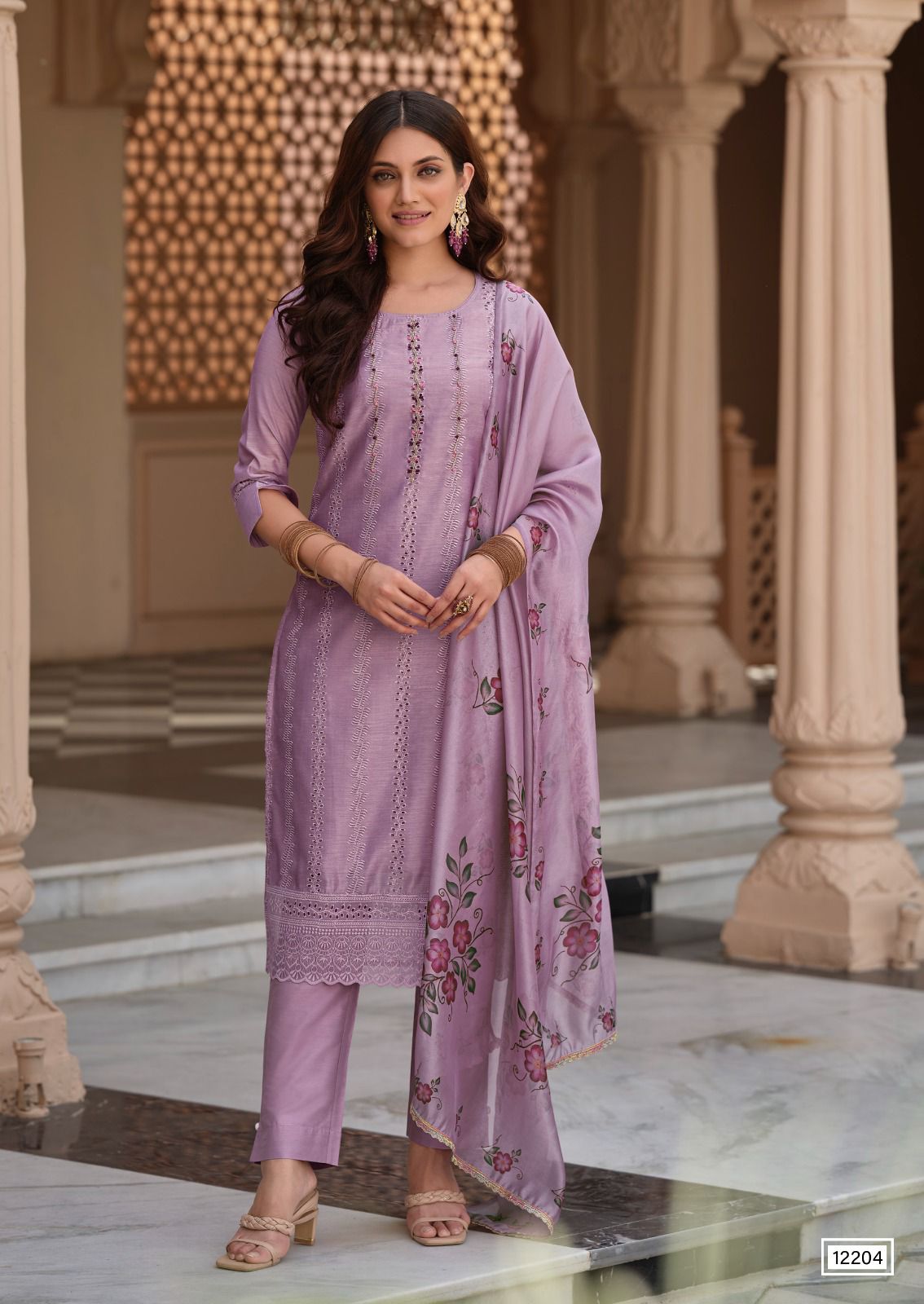 lily and lali lucknowi chanderi silk gorgeous look top bottom with dupatta catalog