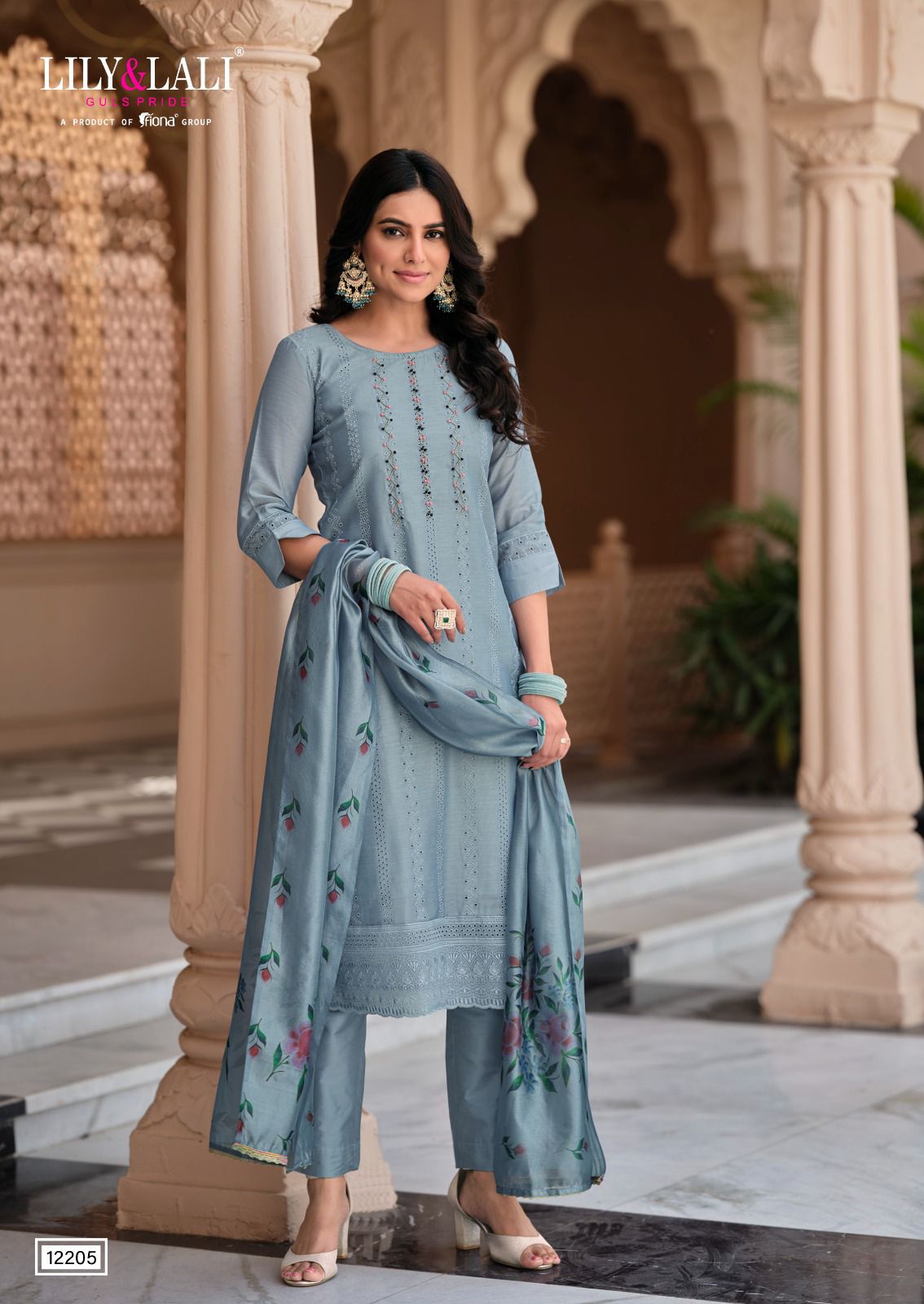 lily and lali lucknowi chanderi silk gorgeous look top bottom with dupatta catalog