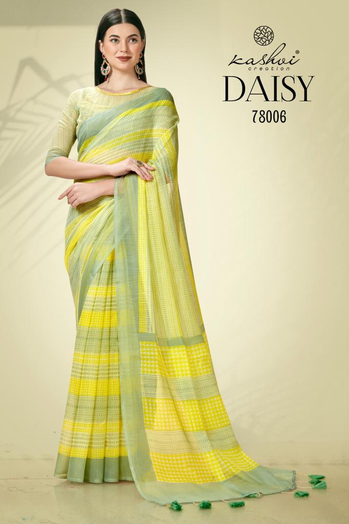 lt kashvi creation daisy linen decent look saree catalog