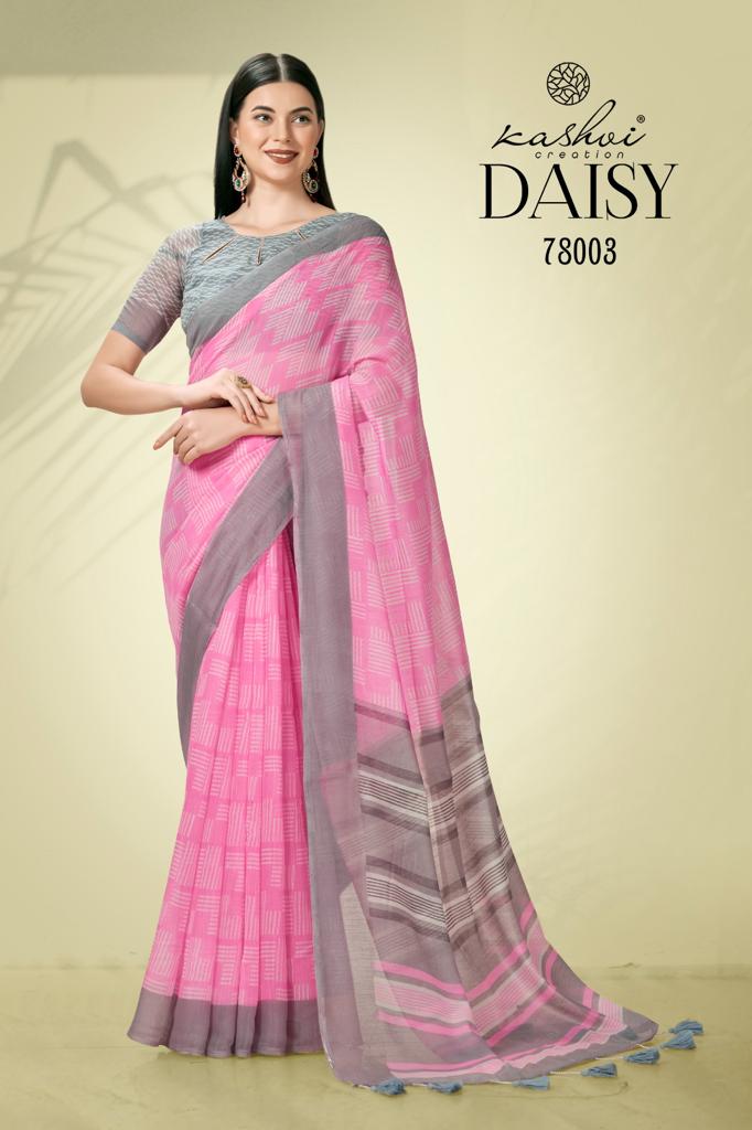 lt kashvi creation daisy linen decent look saree catalog