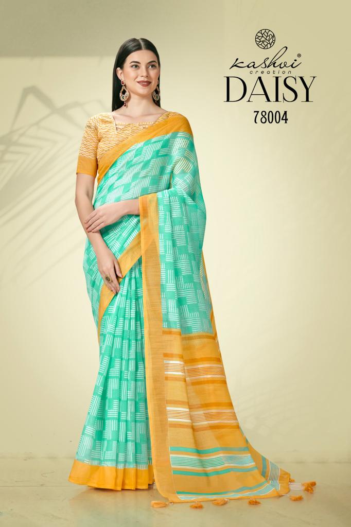 lt kashvi creation daisy linen decent look saree catalog