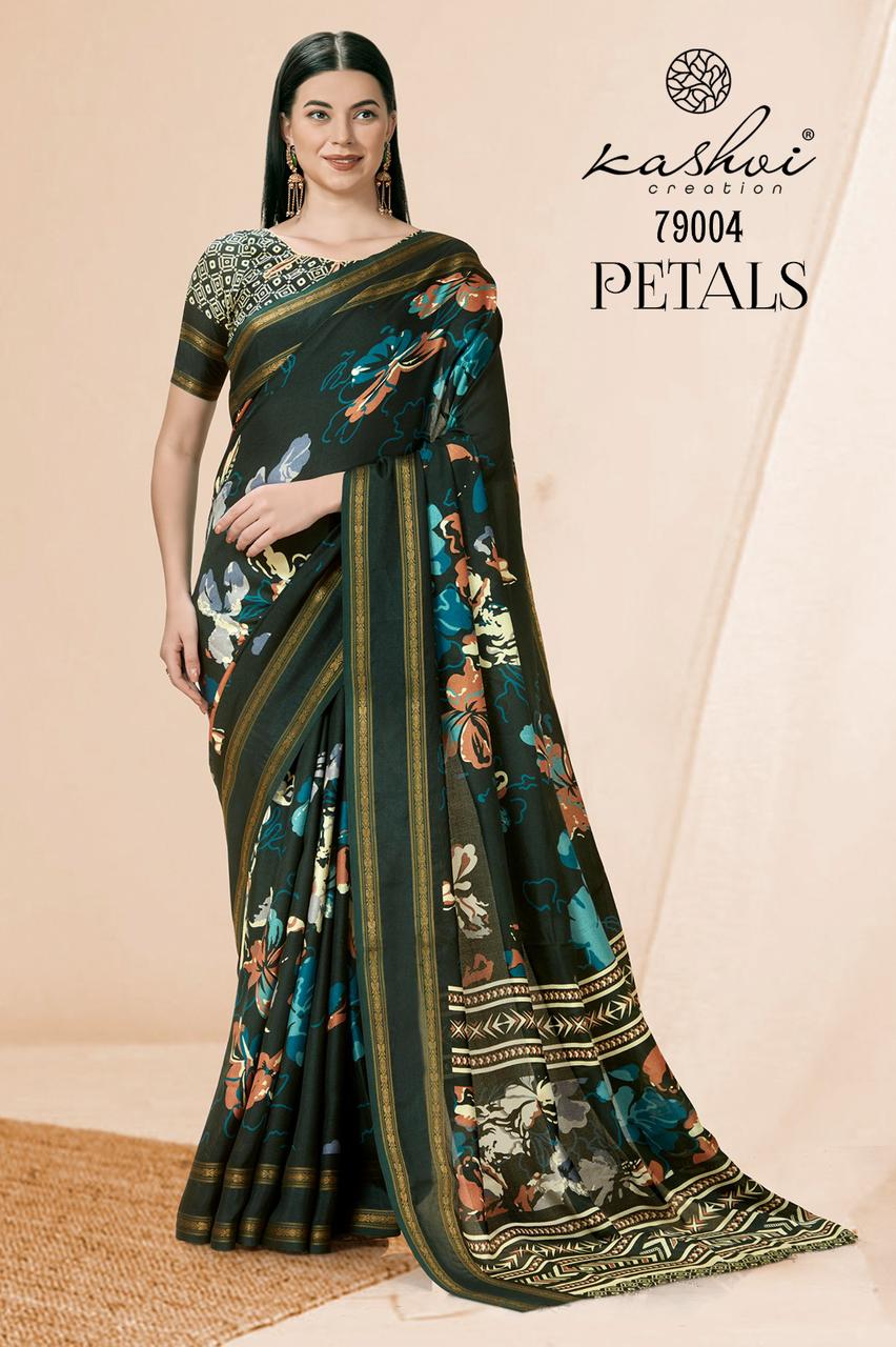 lt kashvi creation petals jute catchy look saree catalog