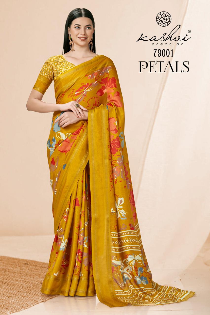 lt kashvi creation petals jute catchy look saree catalog