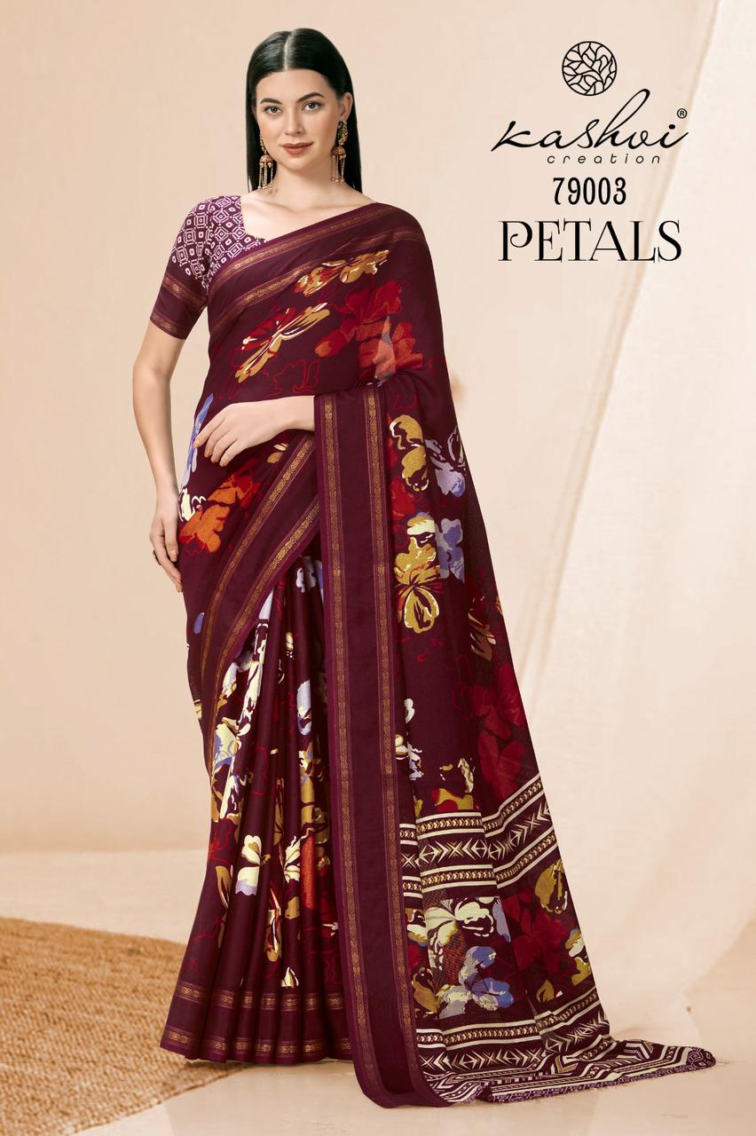 lt kashvi creation petals jute catchy look saree catalog