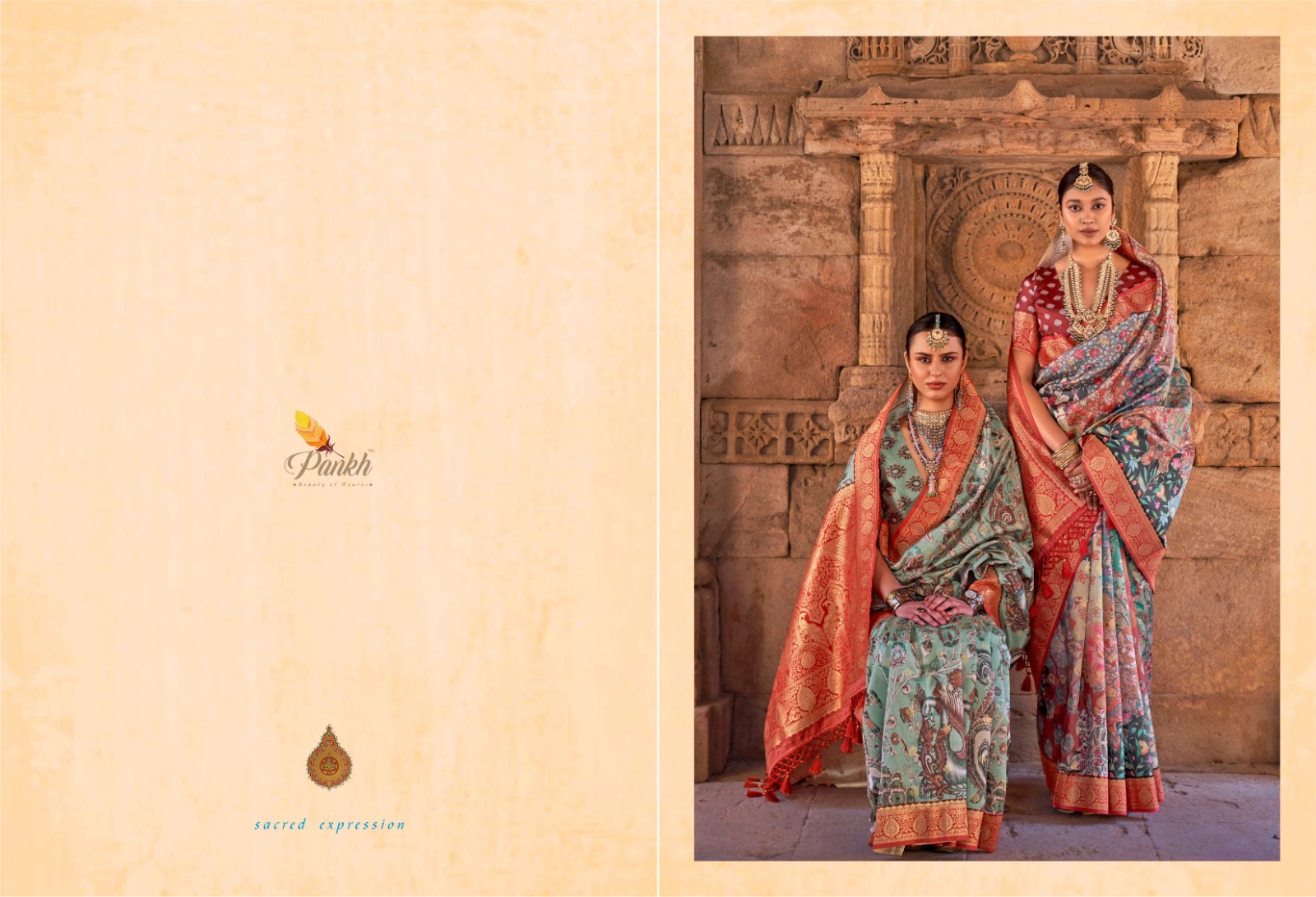 pink lotus pankh kalam kruti silk catchy look saree catalog