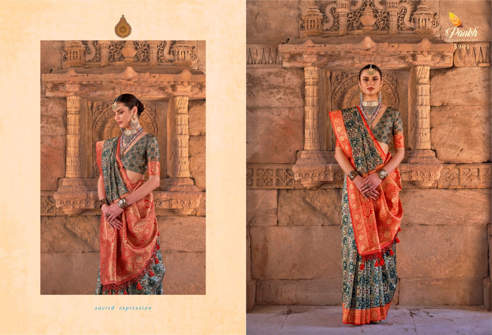 pink lotus pankh kalam kruti silk catchy look saree catalog