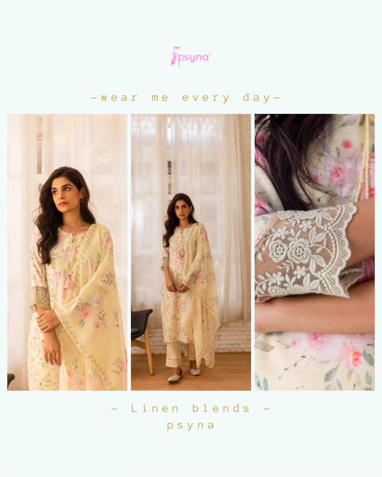 psyna psyna d no 9990 linen elegant top bottom with dupatta size set