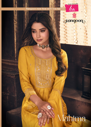 rangoon mahima rayon  decent embroidery look top bottom with dupatta catalog