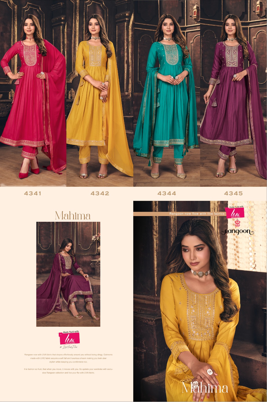 rangoon mahima rayon  decent embroidery look top bottom with dupatta catalog