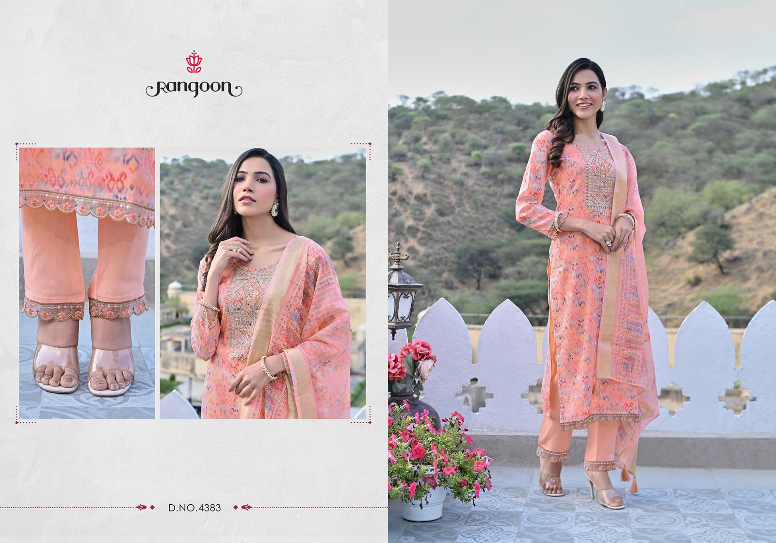 rangoon naveli cotton decent embroidery look top bottom with dupatta catalog