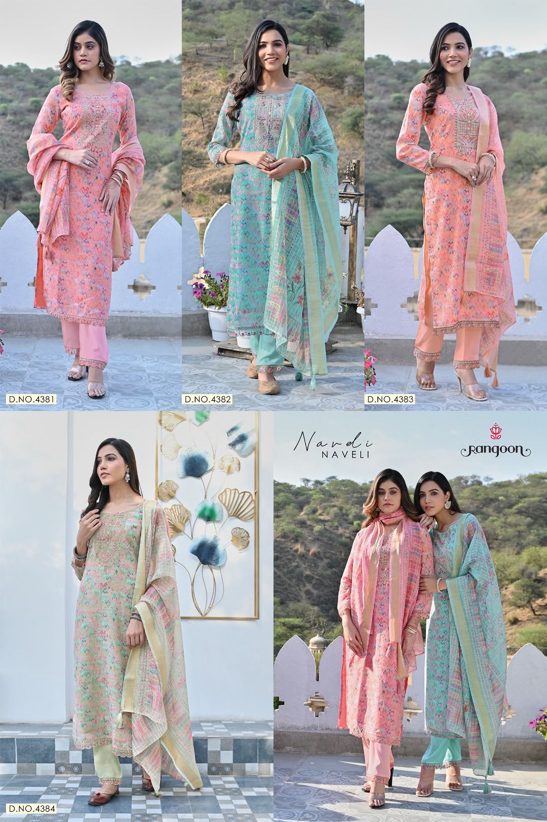 rangoon naveli cotton decent embroidery look top bottom with dupatta catalog