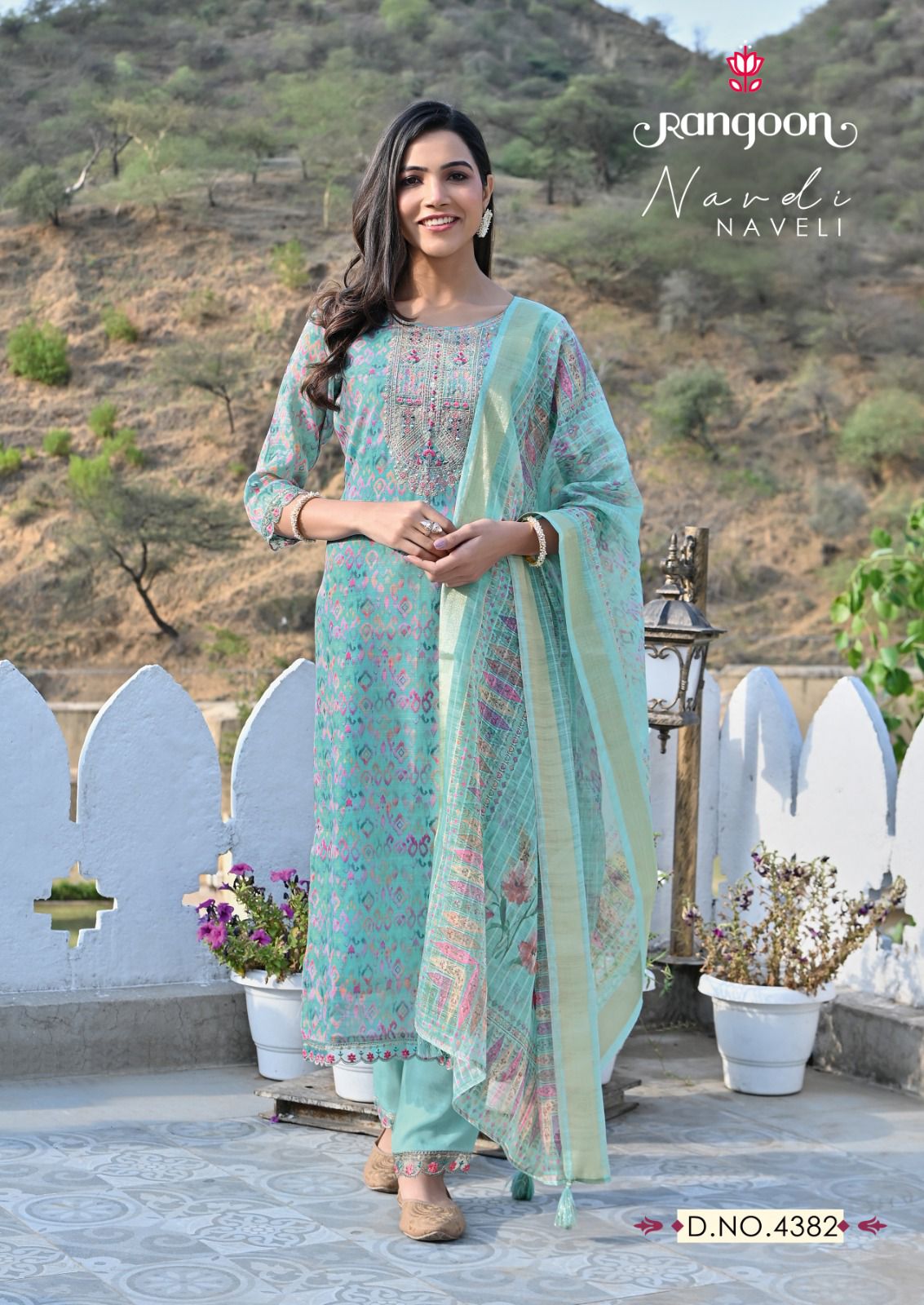 rangoon naveli cotton decent embroidery look top bottom with dupatta catalog