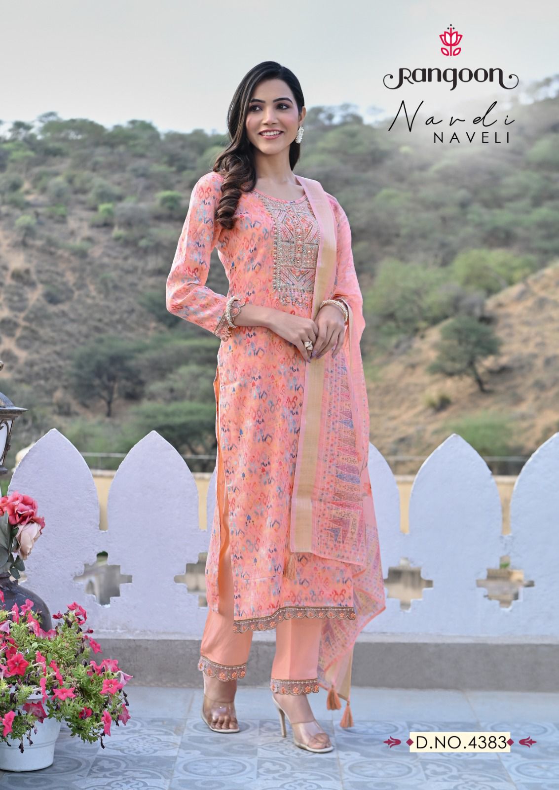 rangoon naveli cotton decent embroidery look top bottom with dupatta catalog