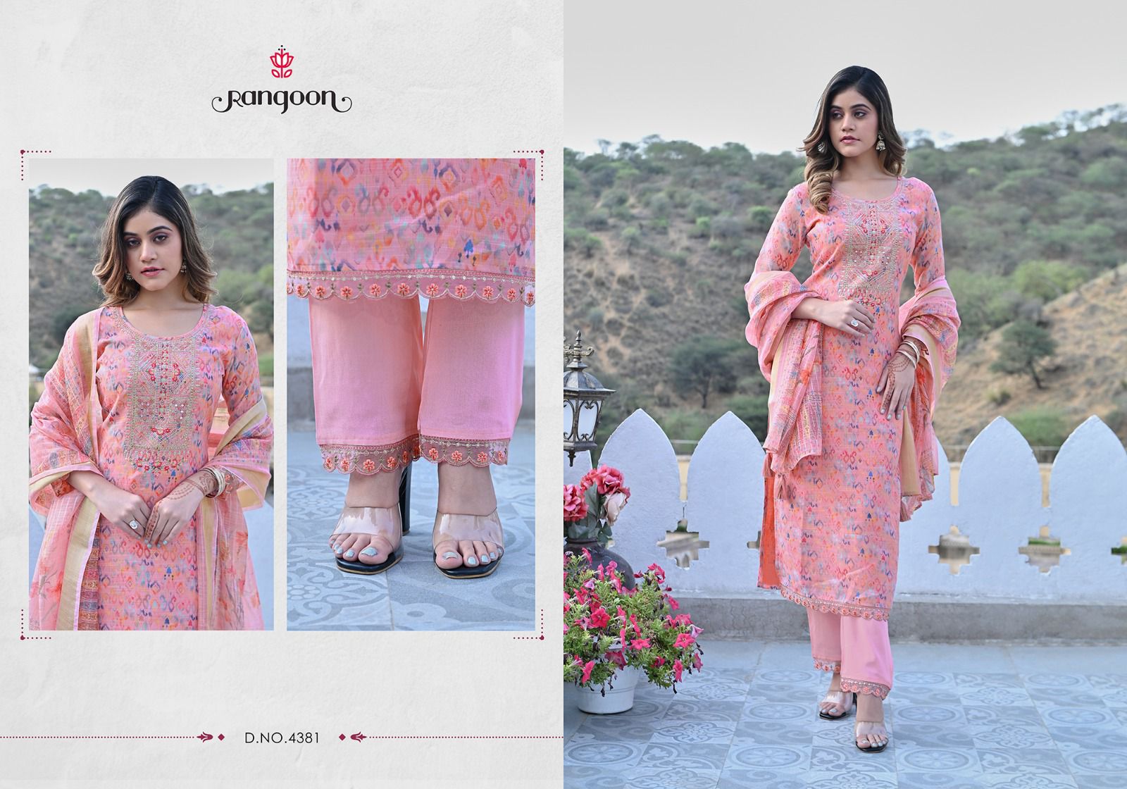 rangoon naveli cotton decent embroidery look top bottom with dupatta catalog