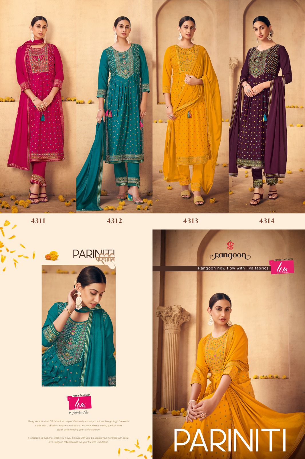 rangoon pariniti 2 rayon decent look top bottom with dupatta catalog