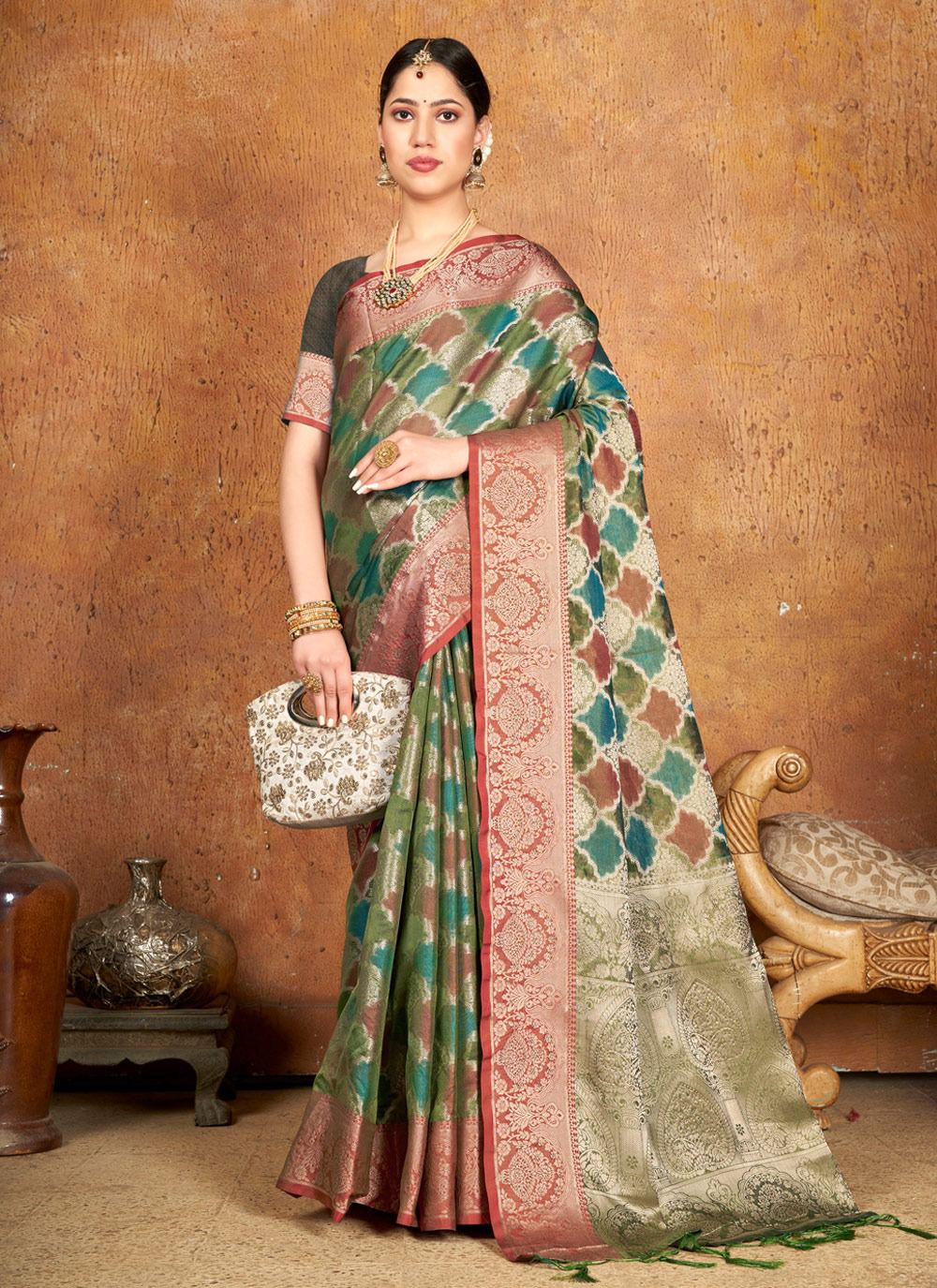 Sangam print ashika silk regal look saree catalog